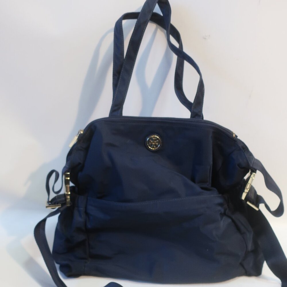 Womens Tory Burch Navy Blue Nylon TT Baby Designer Diaper Bag